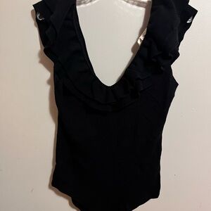 Chic Black Ruffled Bodysuit